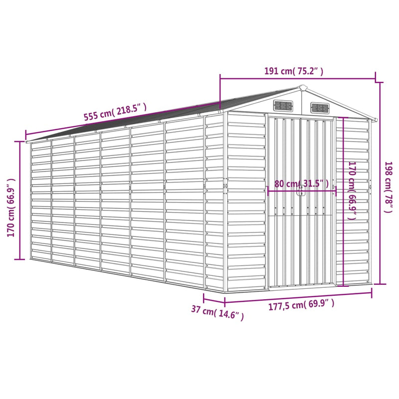 vidaXL Garden Shed Anthracite 191x555x198 cm Galvanised Steel