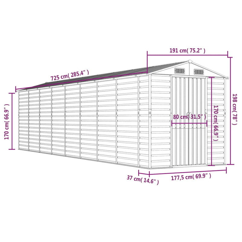 vidaXL Garden Shed Anthracite 191x725x198 cm Galvanised Steel