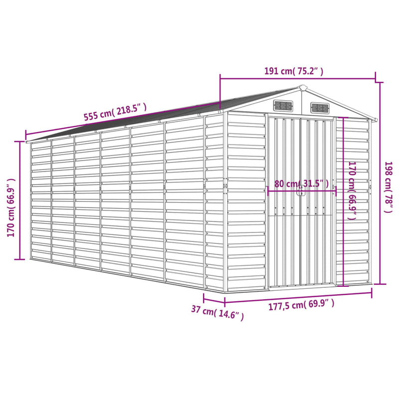 vidaXL Garden Shed Brown 191x555x198 cm Galvanised Steel