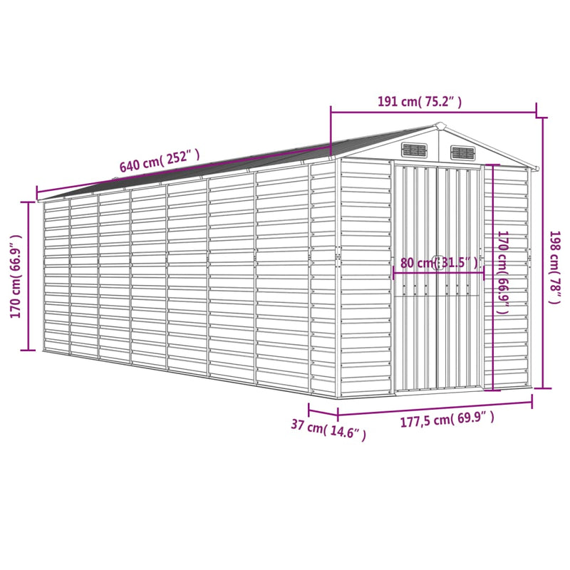Garden Shed Brown 191x640x198 cm Galvanised Steel