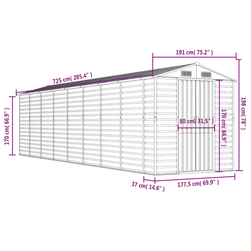 Garden Shed Brown 191x725x198 cm Galvanised Steel