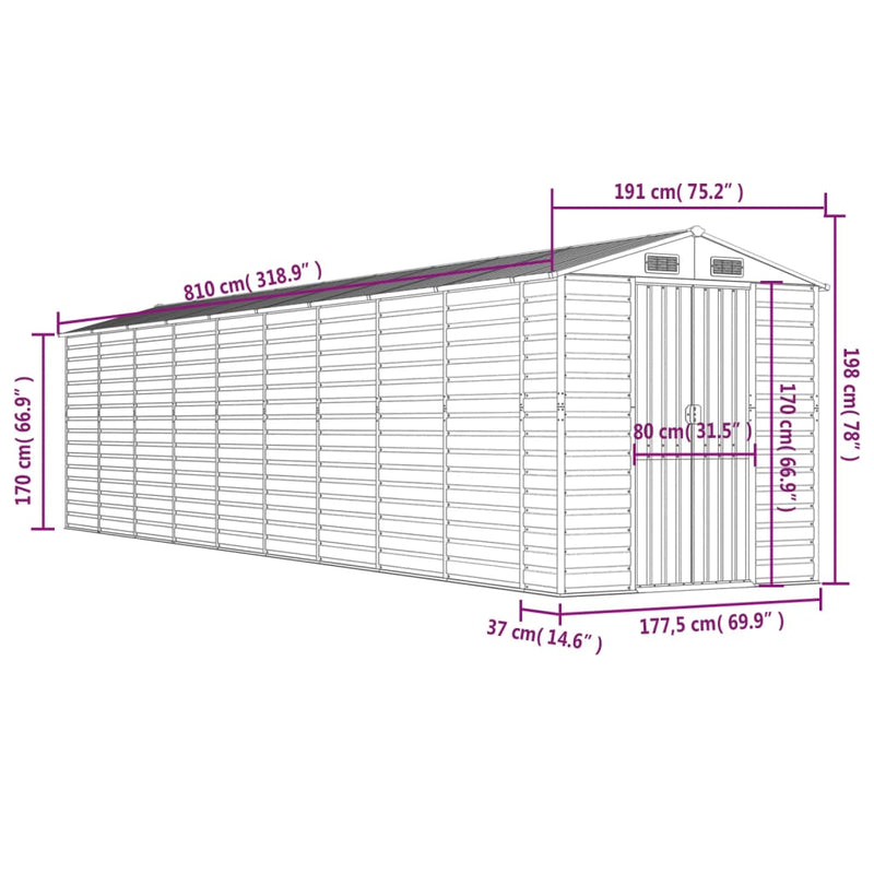 Garden Shed Brown 191x810x198 cm Galvanised Steel