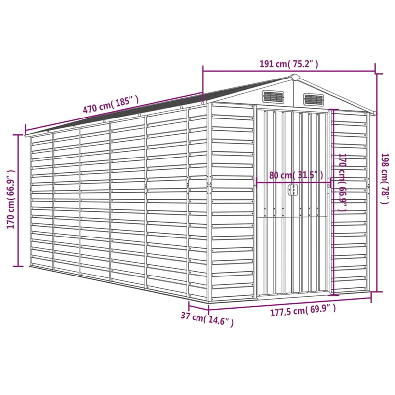 vidaXL Garden Shed Light Brown 191x470x198 cm Galvanised Steel