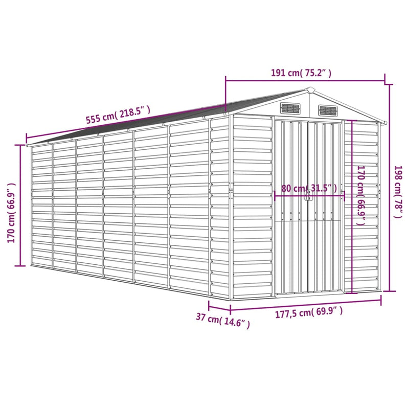 Garden Shed Light Brown 191x555x198 cm Galvanised Steel