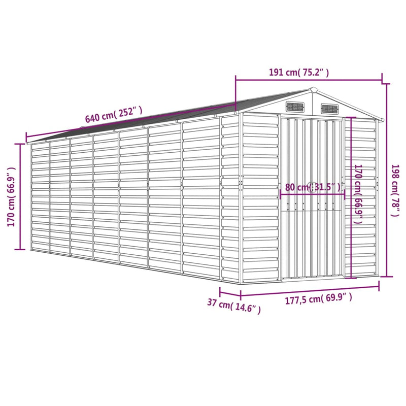 Garden Shed Light Brown 191x640x198 cm Galvanised Steel