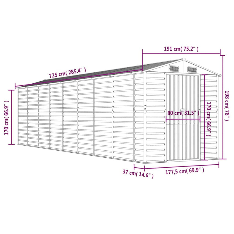 Garden Shed Light Brown 191x725x198 cm Galvanised Steel