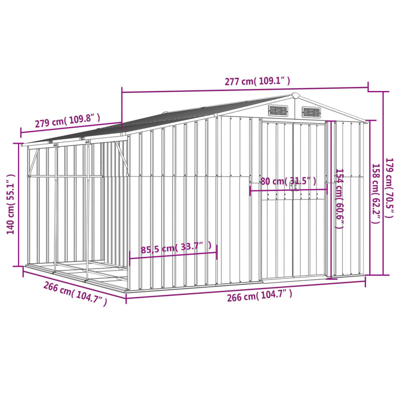 Garden Shed Green 277x279x179 cm Galvanised Steel