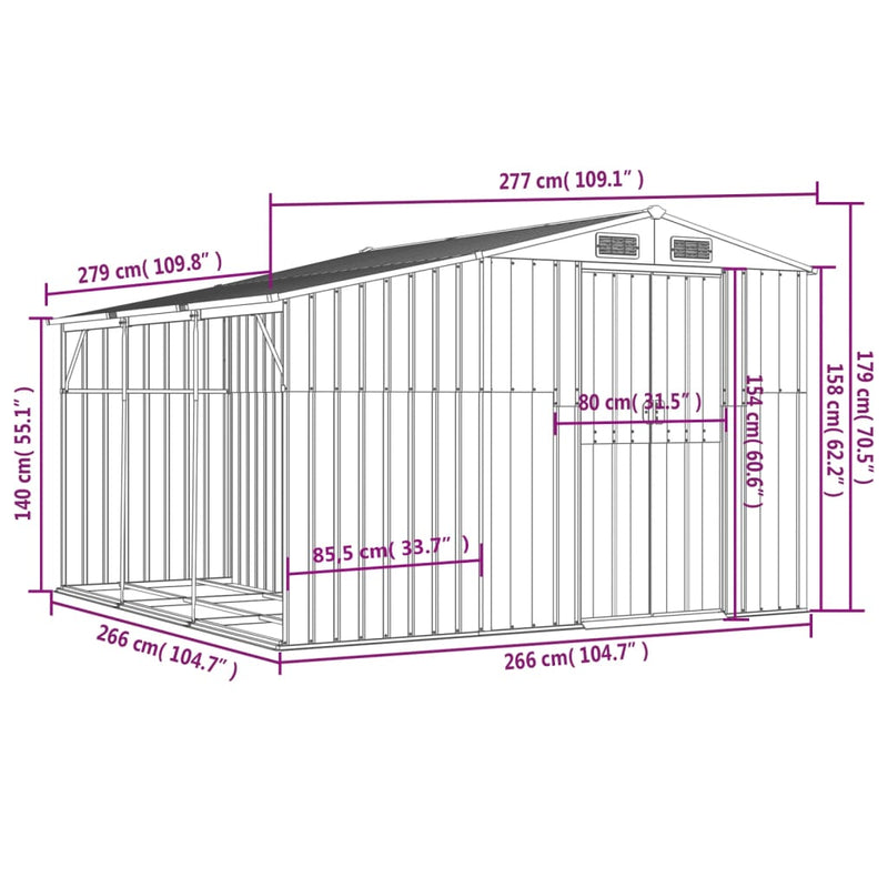 Garden Shed Anthracite 277x279x179 cm Galvanised Steel