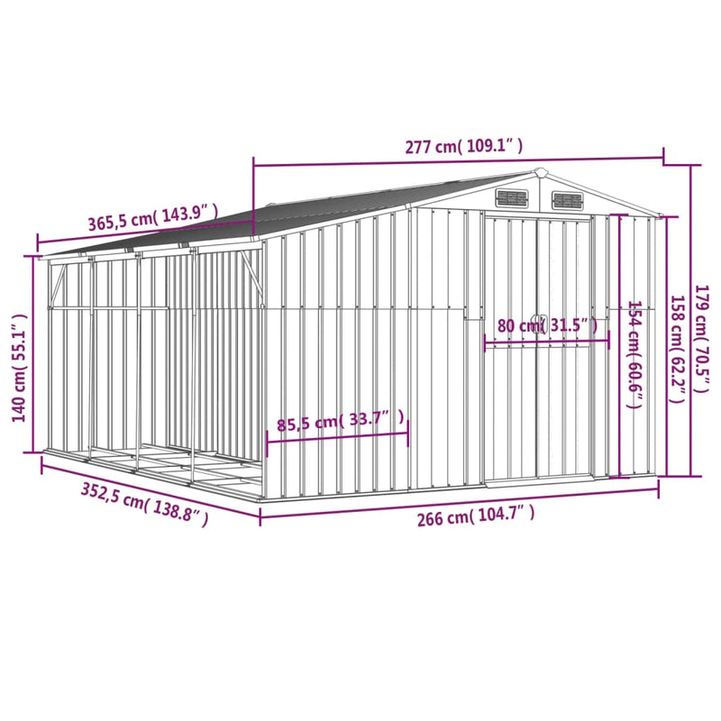 Garden Shed Anthracite 277x365.5x179 cm Galvanised Steel