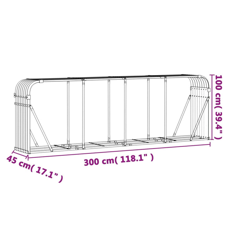 vidaXL Log Holder Green 300x45x100 cm Galvanised Steel