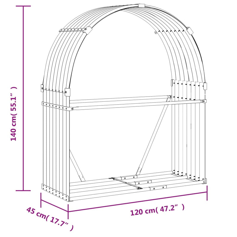 vidaXL Log Holder Light Grey 120x45x140 cm Galvanised Steel