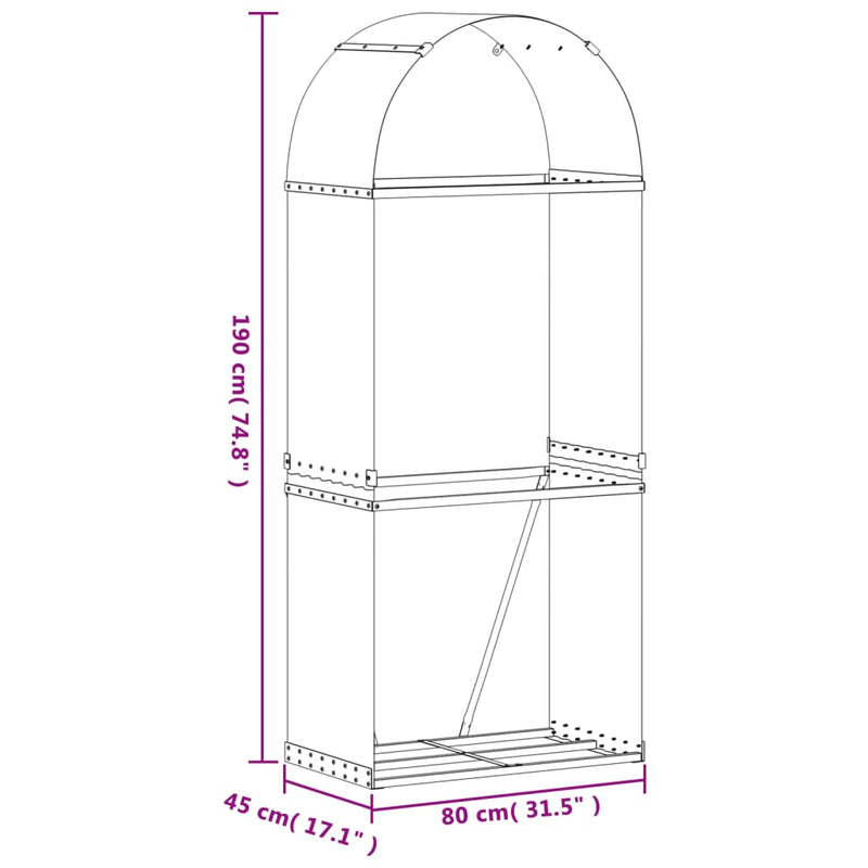 vidaXL Log Holder Anthracite 80x45x190 cm Galvanised Steel