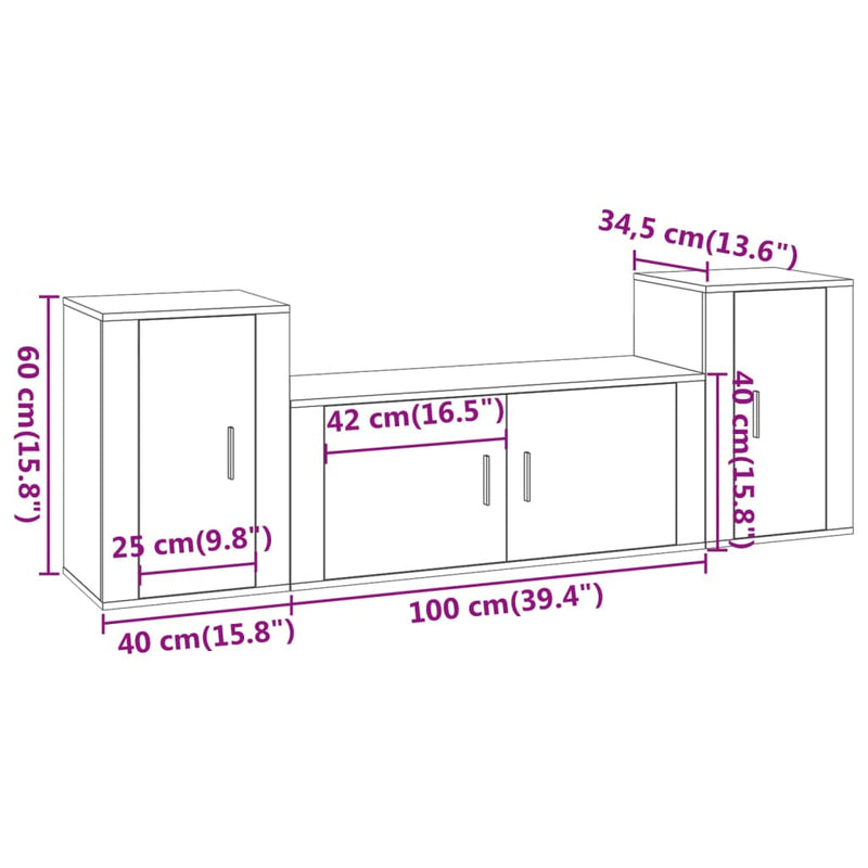 vidaXL 3 Piece TV Cabinet Set White Engineered Wood