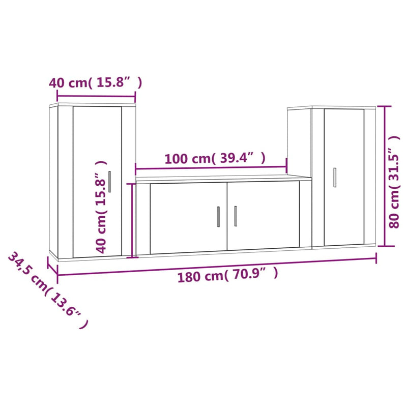 vidaXL 3 Piece TV Cabinet Set White Engineered Wood