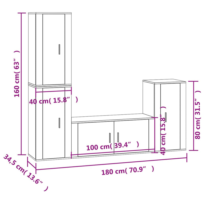 vidaXL 4 Piece TV Cabinet Set White Engineered Wood
