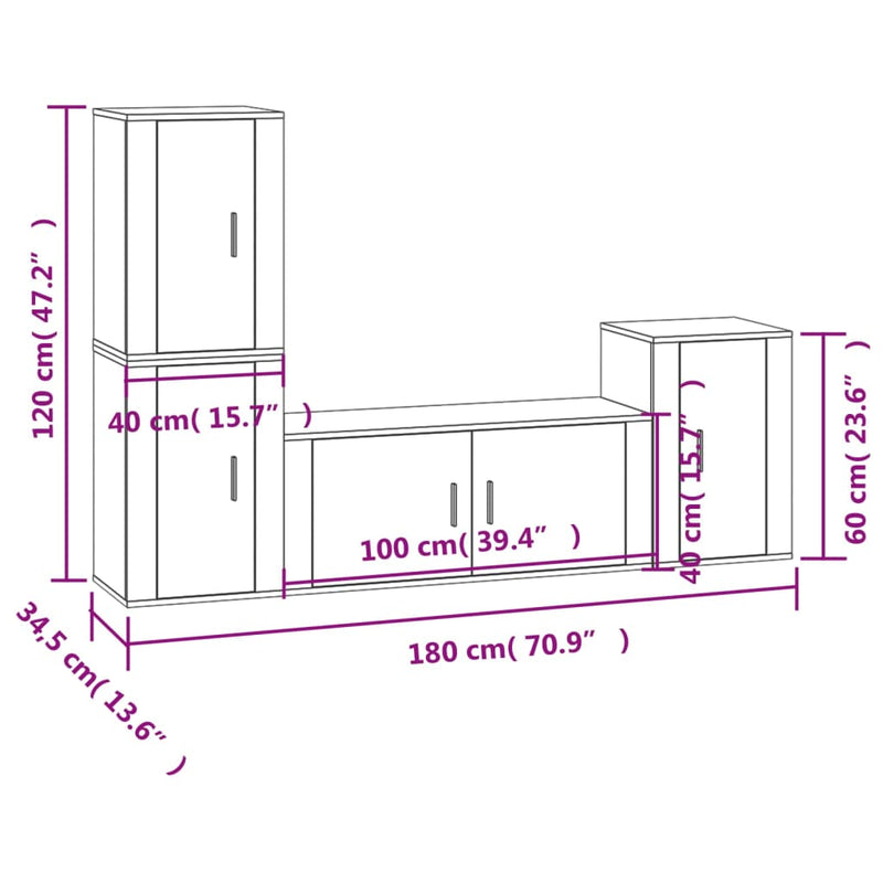 vidaXL 4 Piece TV Cabinet Set White Engineered Wood