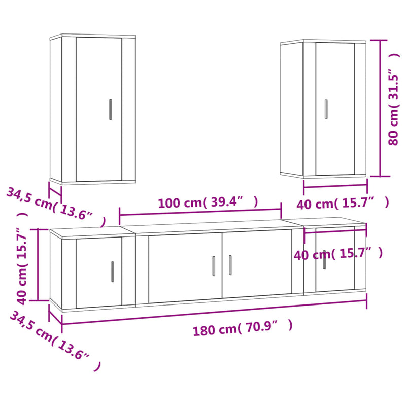 vidaXL 5 Piece TV Cabinet Set White Engineered Wood