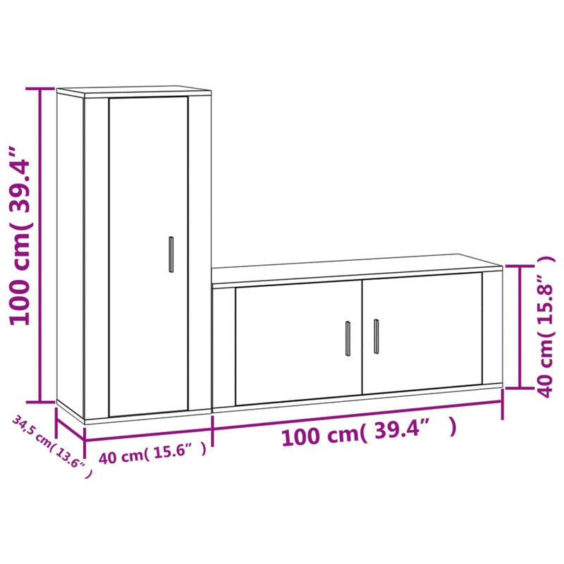 vidaXL 2 Piece TV Cabinet Set White Engineered Wood