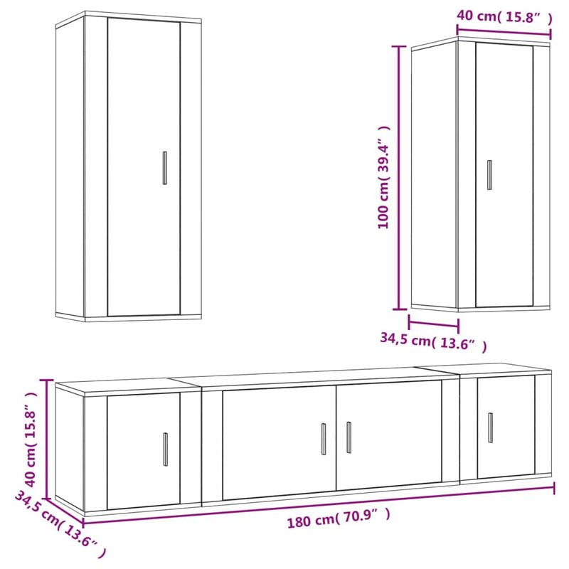 vidaXL 5 Piece TV Cabinet Set White Engineered Wood