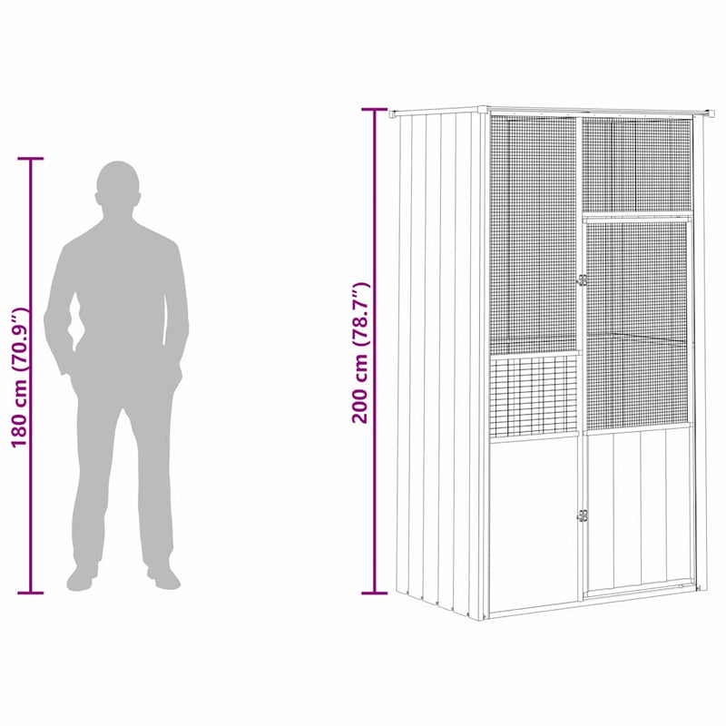 vidaXL Bird Cage Grey 115x78x200 cm Galvanised Steel