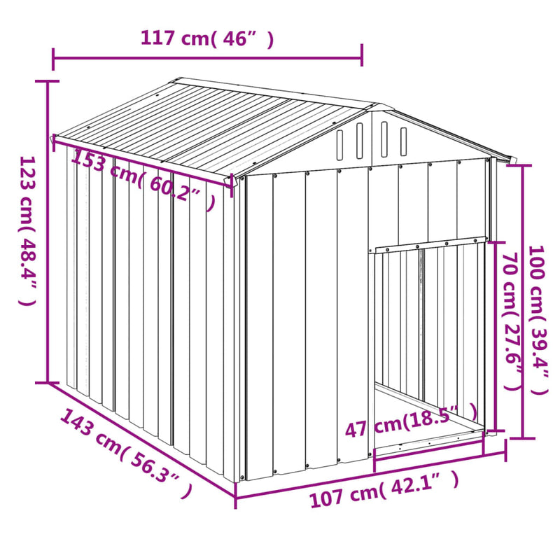 vidaXL Dog House with Roof Anthracite 117x153x123 cm Galvanised Steel