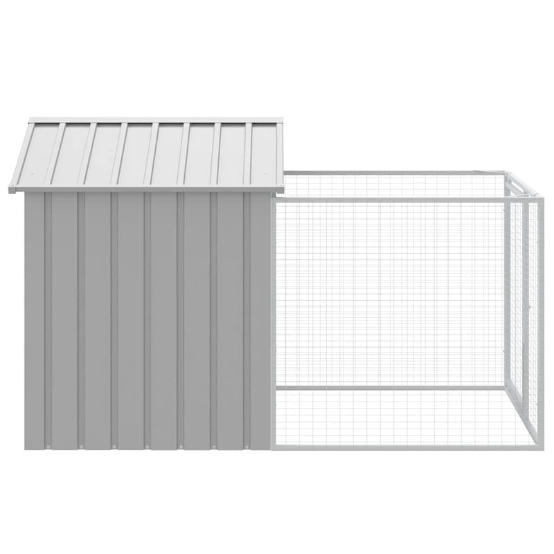 vidaXL Dog House with Run Light Grey 117x201x123 cm Galvanised Steel