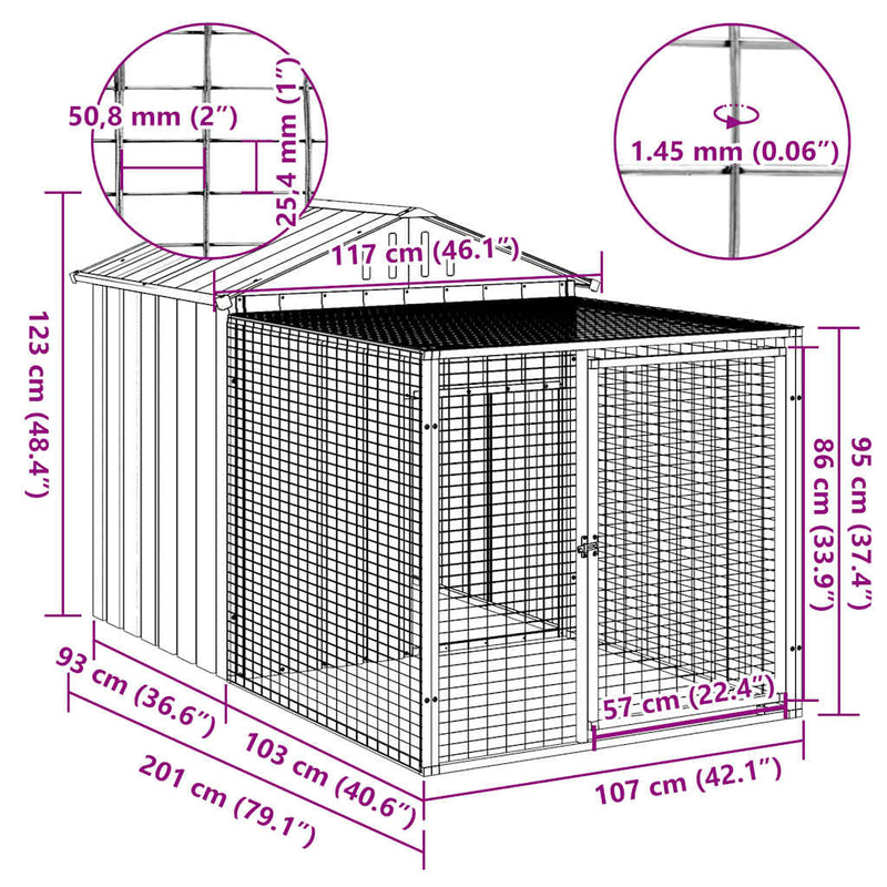 vidaXL Chicken Cage with Run Anthracite 117x201x123 cm Galvanised Steel