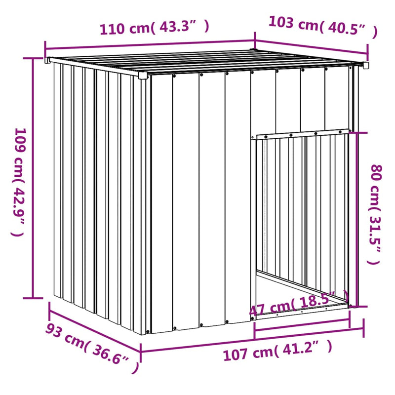 vidaXL Dog House with Roof Anthracite 110x103x109 cm Galvanised Steel