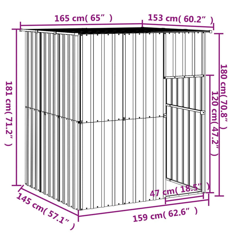 vidaXL Dog House with Roof Light Grey 165x153x181 cm Galvanised Steel