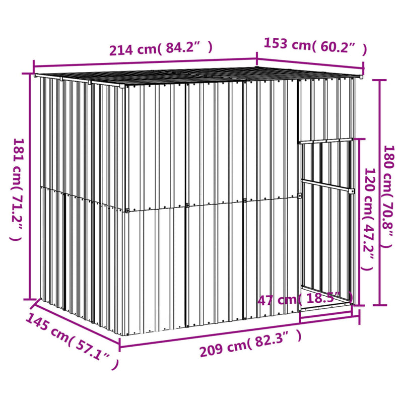 vidaXL Dog House with Roof Anthracite 214x153x181 cm Galvanised Steel