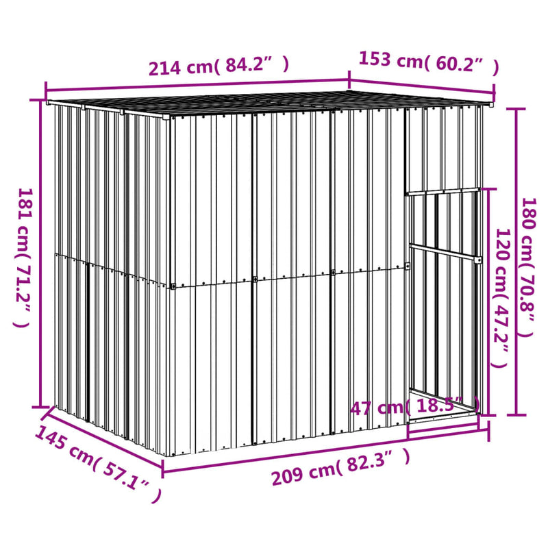 vidaXL Dog House with Roof Light Grey 214x153x181 cm Galvanised Steel