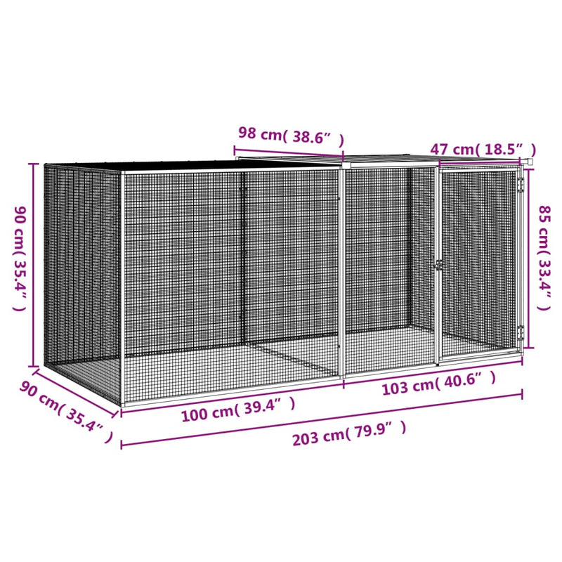 vidaXL Chicken Cage with Roof Light Grey 203x98x90 cm Galvanised Steel