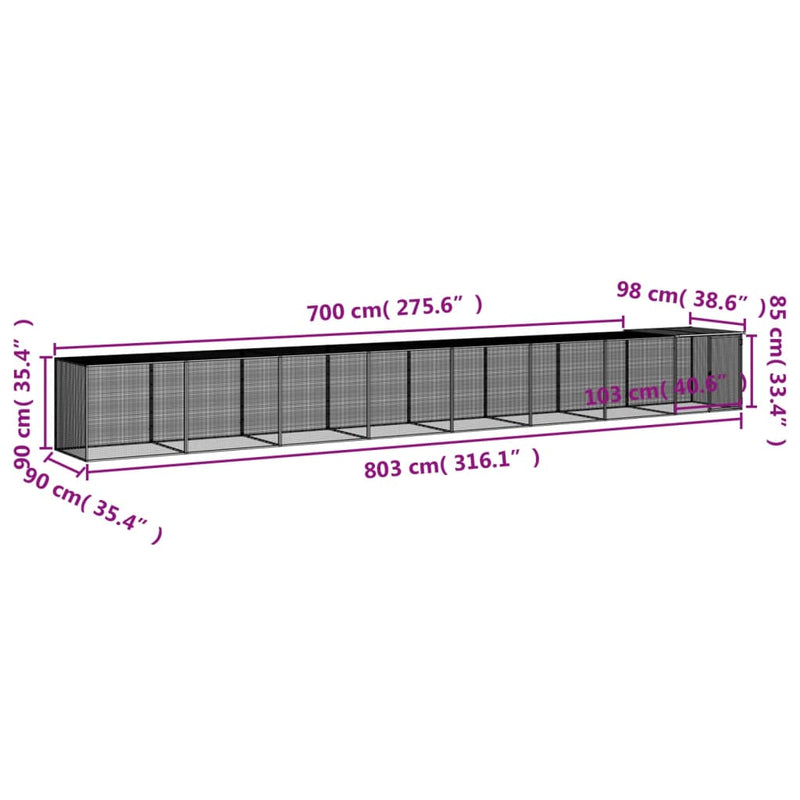 vidaXL Chicken Cage with Roof Light Grey 803x98x90 cm Galvanised Steel