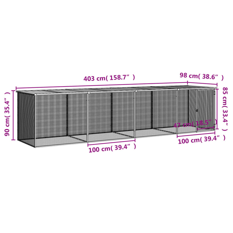 vidaXL Chicken Cage with Roof Light Grey 403x98x90 cm Galvanised Steel