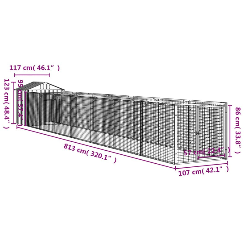 vidaXL Dog House with Roof Anthracite 117x813x123 cm Galvanised Steel