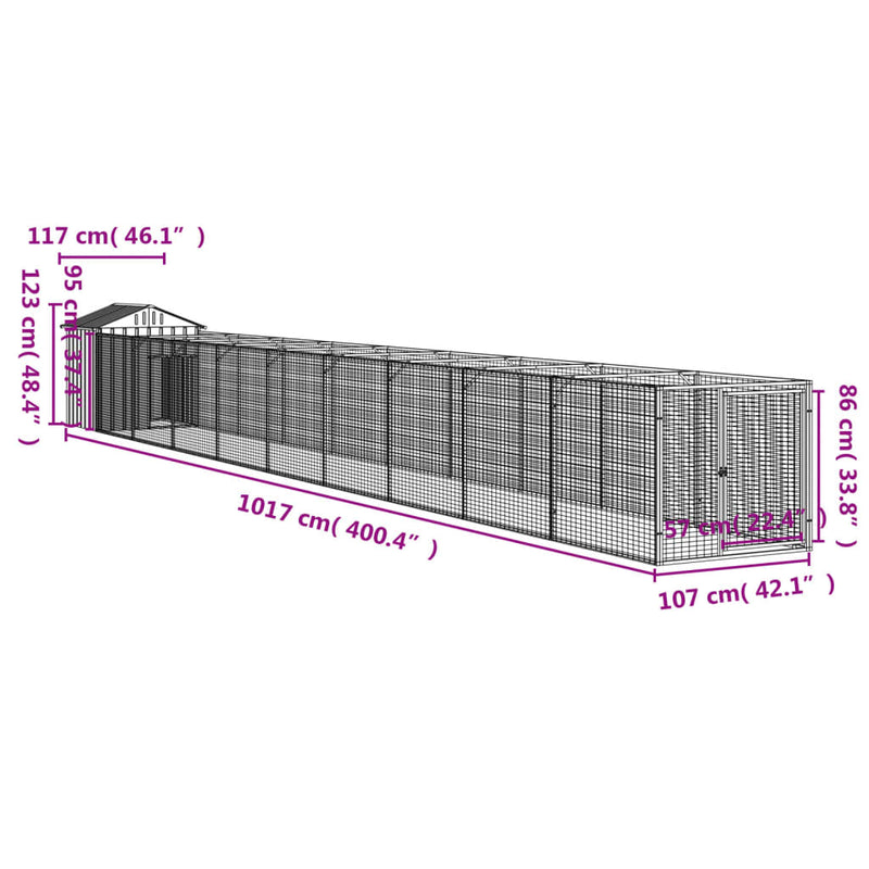 vidaXL Dog House with Roof Anthracite 117x1017x123 cm Galvanised Steel