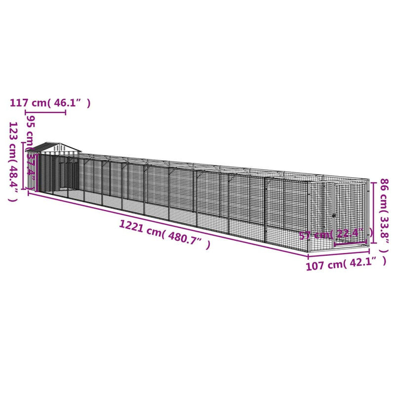 vidaXL Dog House with Roof Anthracite 117x1221x123 cm Galvanised Steel