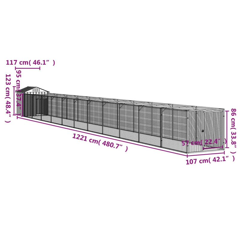 vidaXL Dog House with Roof Light Grey 117x1221x123 cm Galvanised Steel