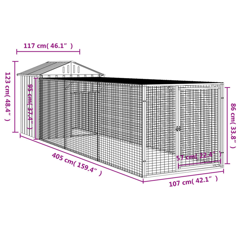 vidaXL Chicken Cage with Run Anthracite 117x405x123 cm Galvanised Steel