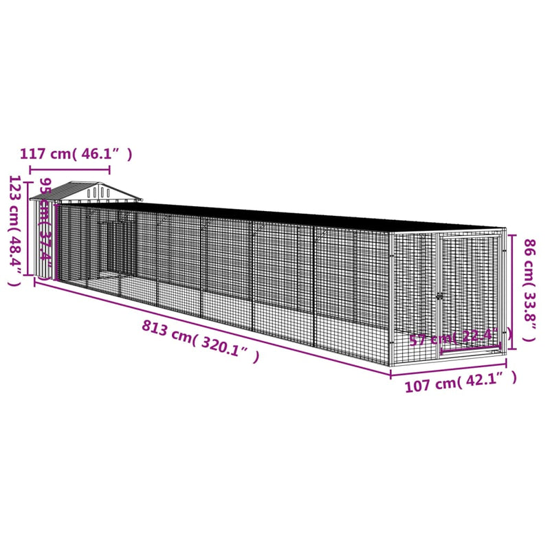 Chicken Cage with Run Anthracite 117x813x123 cm Galvanised Steel