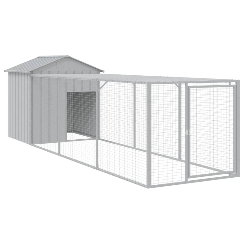 Chicken Cage with Run Light Grey 117x405x123 cm Galvanised Steel