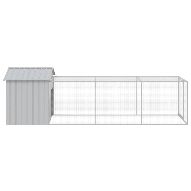 Chicken Cage with Run Light Grey 117x405x123 cm Galvanised Steel