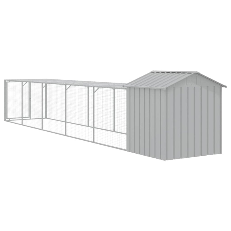 Chicken Cage with Run Light Grey 117x609x123 cm Galvanised Steel