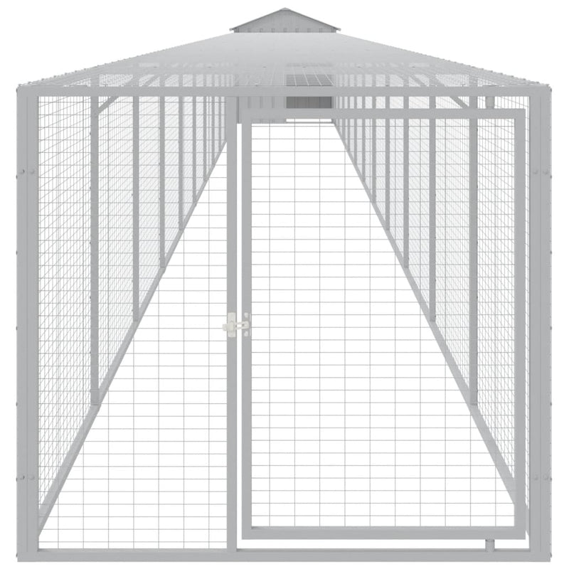 Chicken Cage with Run Light Grey 117x1221x123 cm Galvanised Steel