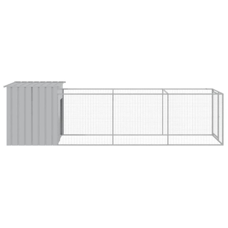 vidaXL Dog House with Run Light Grey 110x405x110 cm Galvanised Steel