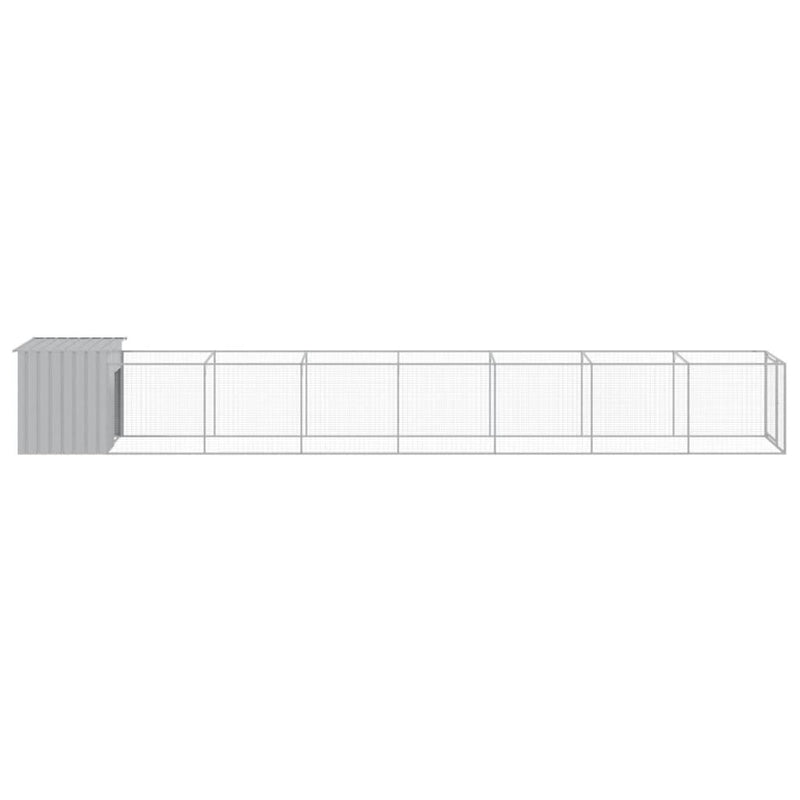 vidaXL Dog House with Run Light Grey 110x813x110 cm Galvanised Steel