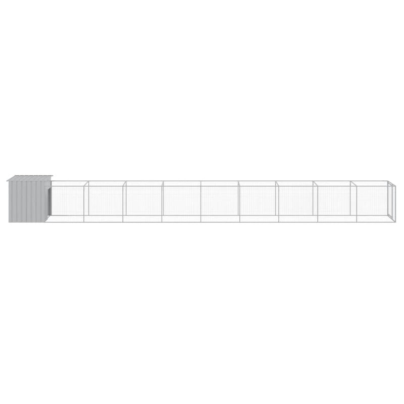 vidaXL Dog House with Run Light Grey 110x1017x110 cm Galvanised Steel