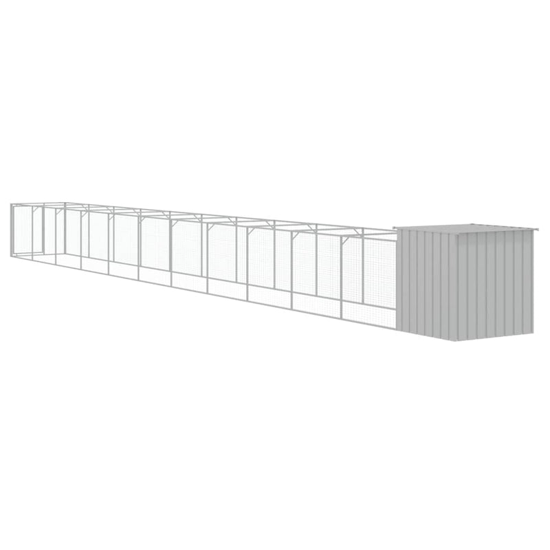 vidaXL Dog House with Run Light Grey 110x1221x110 cm Galvanised Steel
