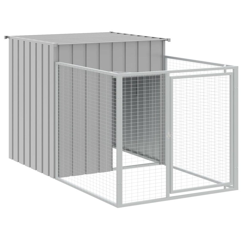 vidaXL Dog House with Run Light Grey 110x1221x110 cm Galvanised Steel