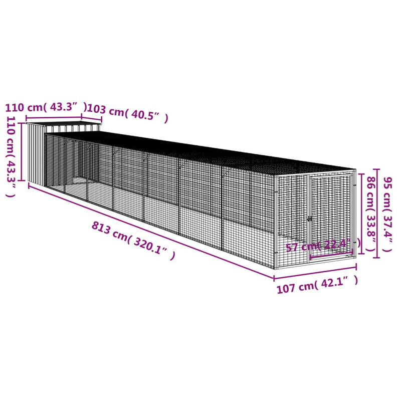 Chicken Cage with Run Anthracite 110x813x110 cm Galvanised Steel